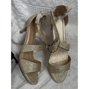 MySoft Women's Stiletto Heels Pumps Gold Metallic Open Strappy High Heels 11 NEW